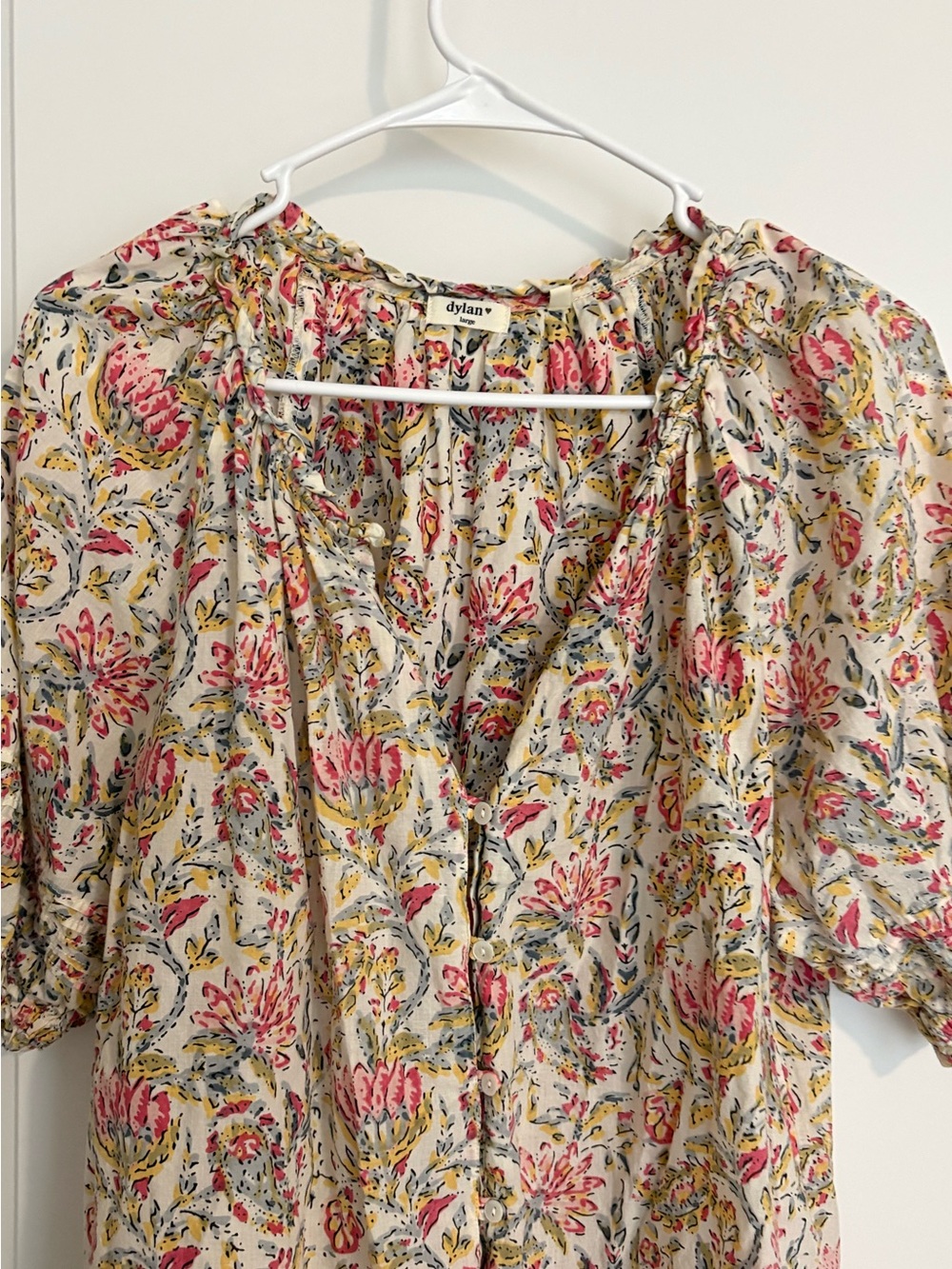 dylan Cream Floral Button-Front Blouse with Pink & Yellow Accents - Picture 5 of 5